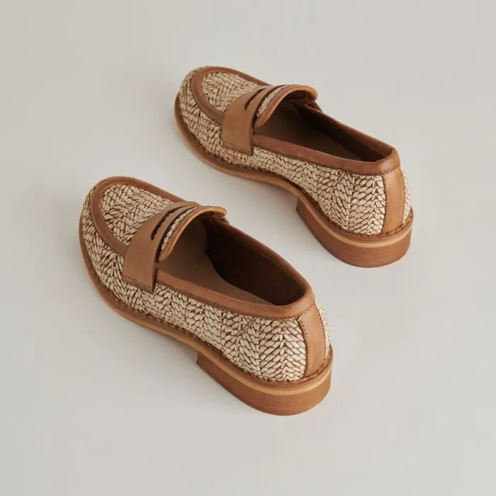 Dolce Vita Marina Loafers Brown Multi Raffia Women Flats and Loafers