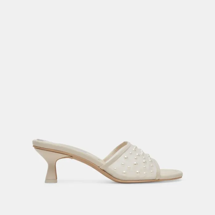 Dolce Vita Meeza Pearl Heels Ivory Mesh Women Sandals