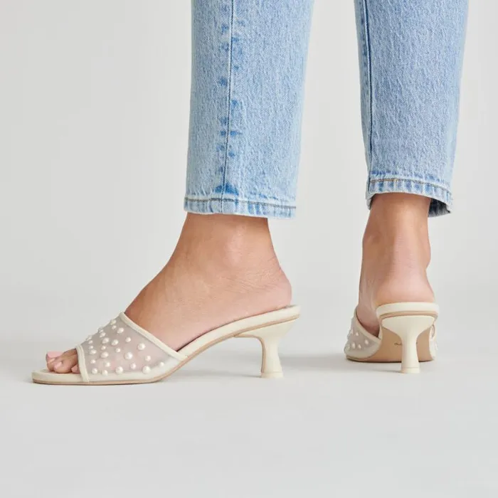 Dolce Vita Meeza Pearl Heels Ivory Mesh Women Sandals