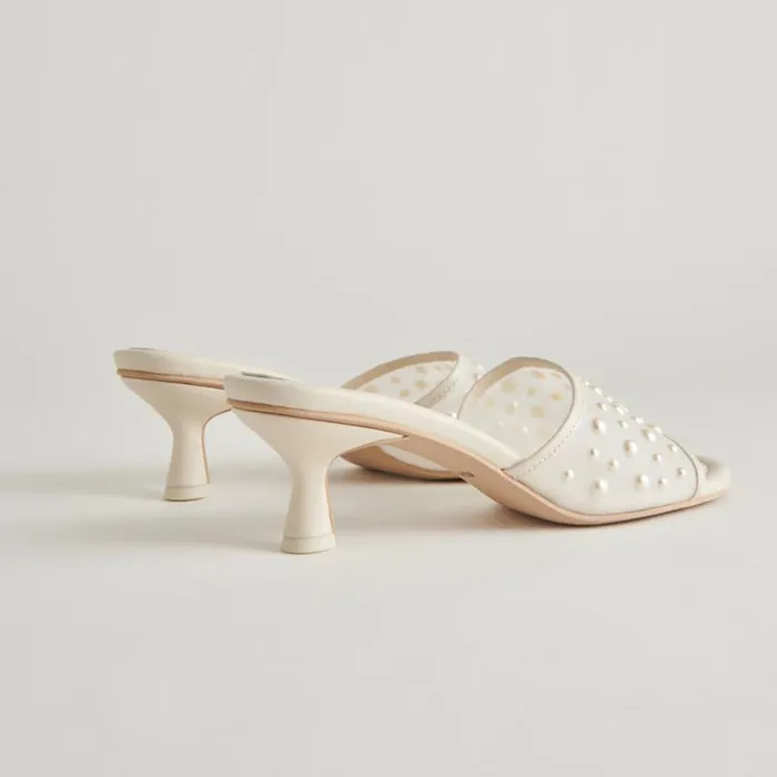 Dolce Vita Meeza Pearl Heels Ivory Mesh Women Sandals