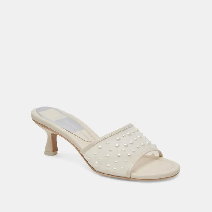 Dolce Vita Meeza Pearl Heels Ivory Mesh Women Sandals