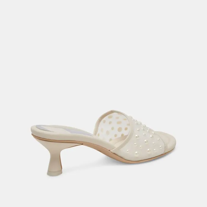 Dolce Vita Meeza Pearl Heels Ivory Mesh Women Sandals