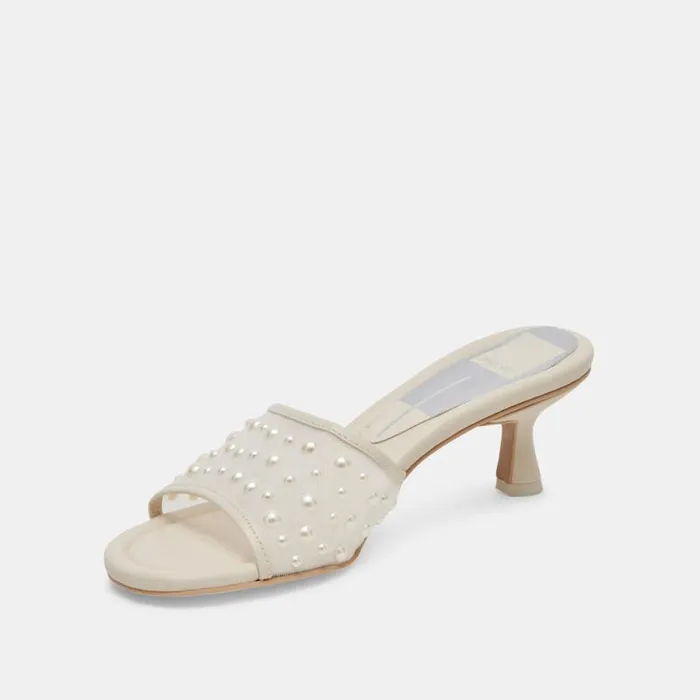 Dolce Vita Meeza Pearl Heels Ivory Mesh Women Sandals