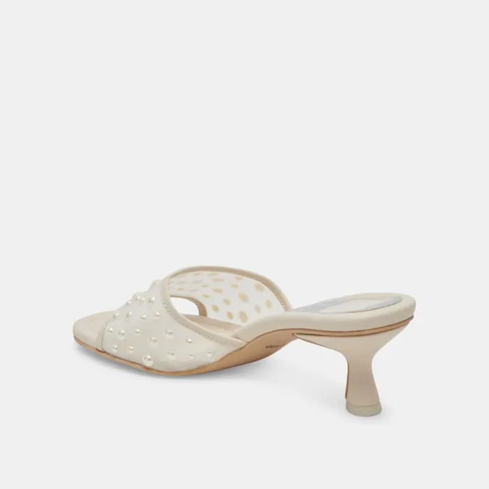 Dolce Vita Meeza Pearl Heels Ivory Mesh Women Sandals
