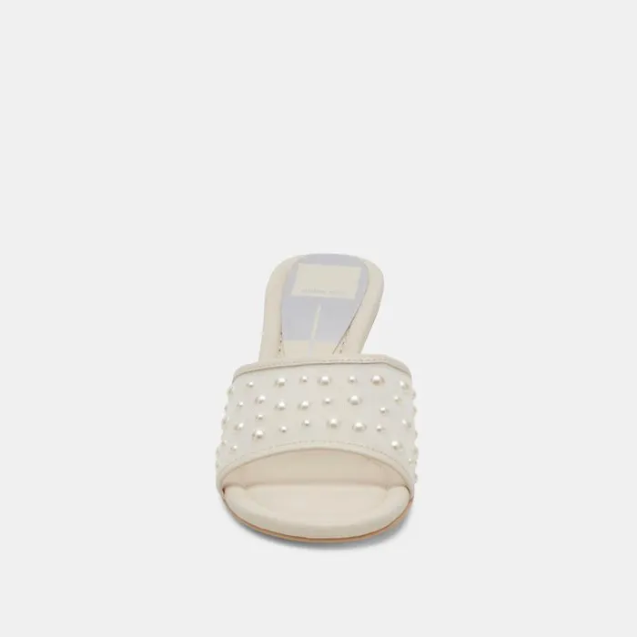 Dolce Vita Meeza Pearl Heels Ivory Mesh Women Sandals