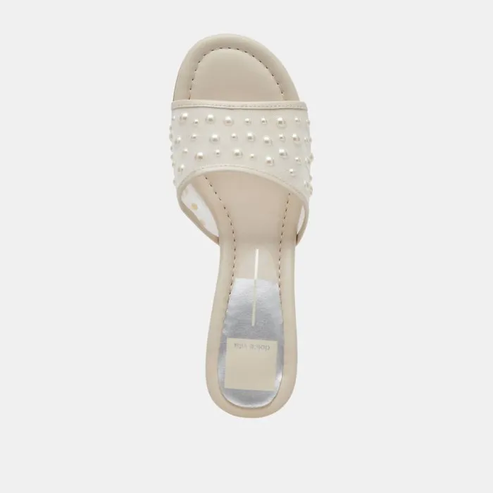 Dolce Vita Meeza Pearl Heels Ivory Mesh Women Sandals