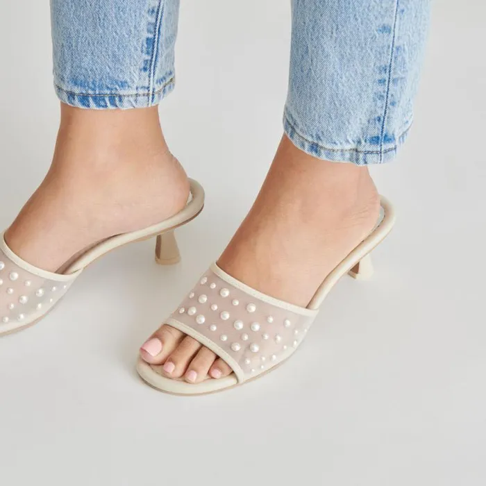 Dolce Vita Meeza Pearl Heels Ivory Mesh Women Sandals