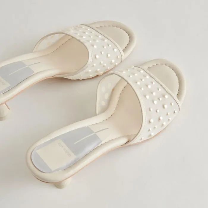 Dolce Vita Meeza Pearl Heels Ivory Mesh Women Sandals