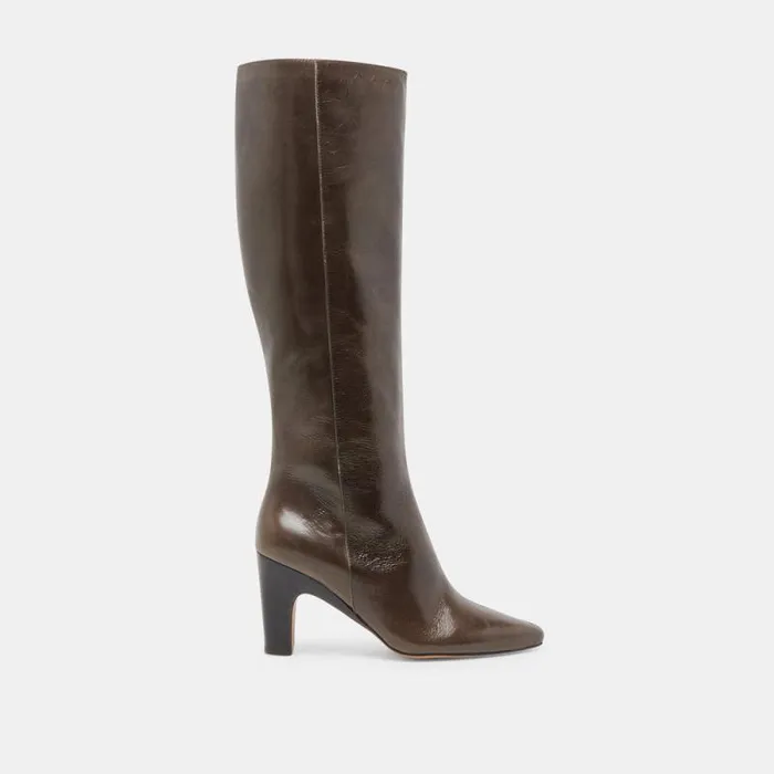 Dolce Vita Nelas Wide Calf Boots Dark Olive Leather Women Boots and Booties