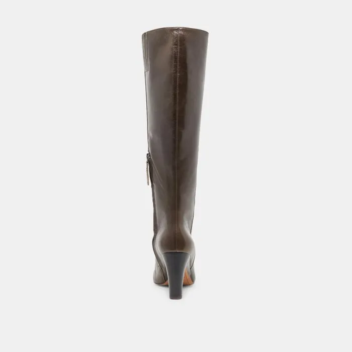 Dolce Vita Nelas Wide Calf Boots Dark Olive Leather Women Boots and Booties