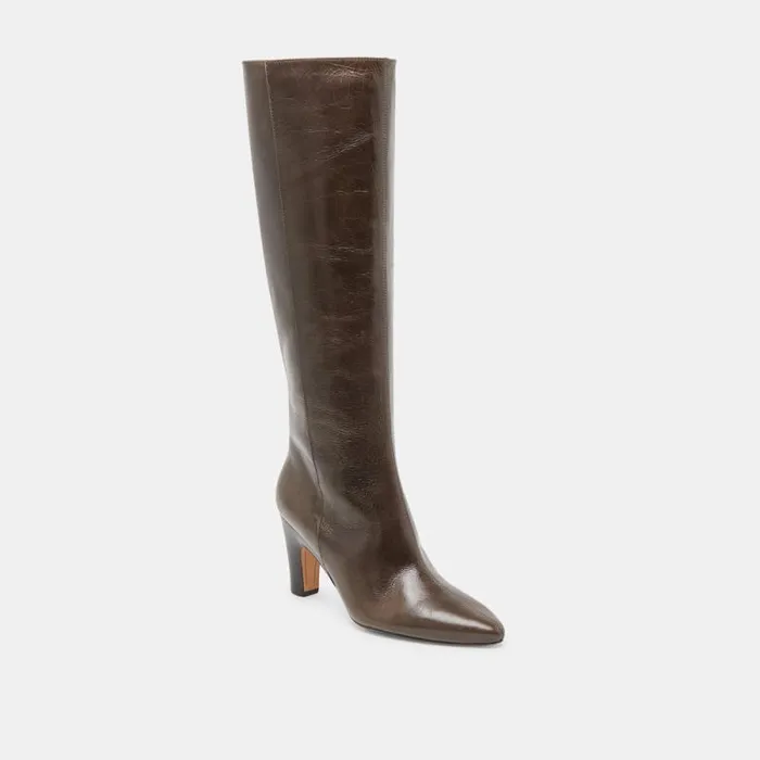Dolce Vita Nelas Wide Calf Boots Dark Olive Leather Women Boots and Booties