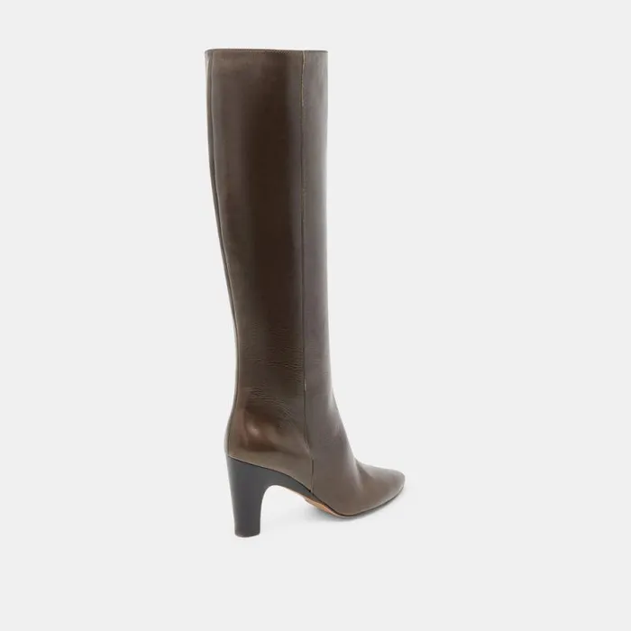 Dolce Vita Nelas Wide Calf Boots Dark Olive Leather Women Boots and Booties