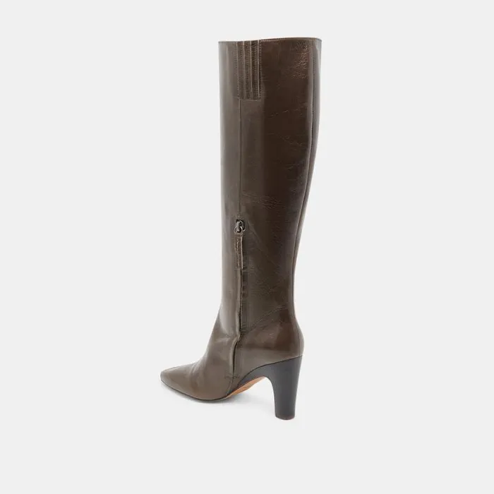 Dolce Vita Nelas Wide Calf Boots Dark Olive Leather Women Boots and Booties