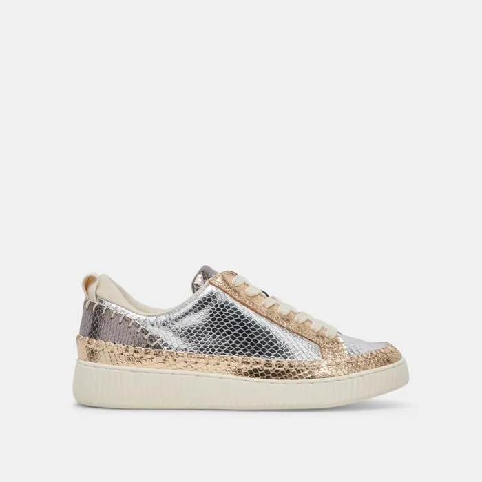 Dolce Vita Nicona Sneakers Silver Gold Embossed Leather Women Sneakers