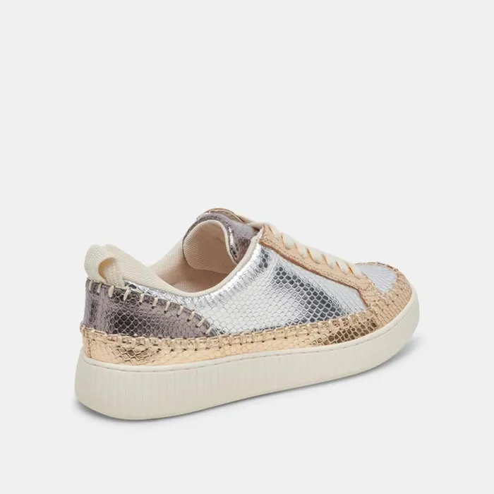 Dolce Vita Nicona Sneakers Silver Gold Embossed Leather Women Sneakers