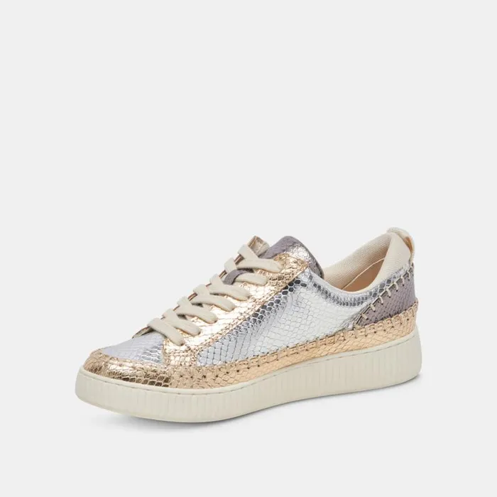 Dolce Vita Nicona Sneakers Silver Gold Embossed Leather Women Sneakers