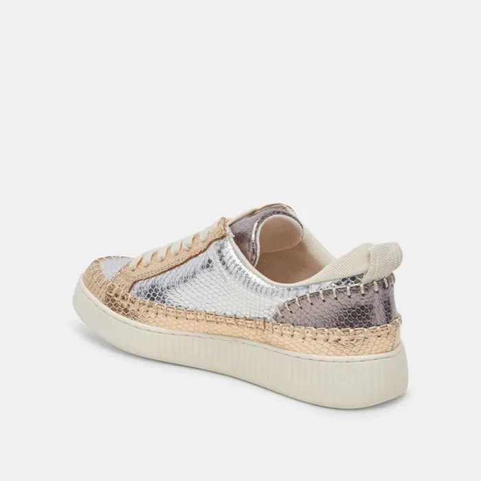 Dolce Vita Nicona Sneakers Silver Gold Embossed Leather Women Sneakers