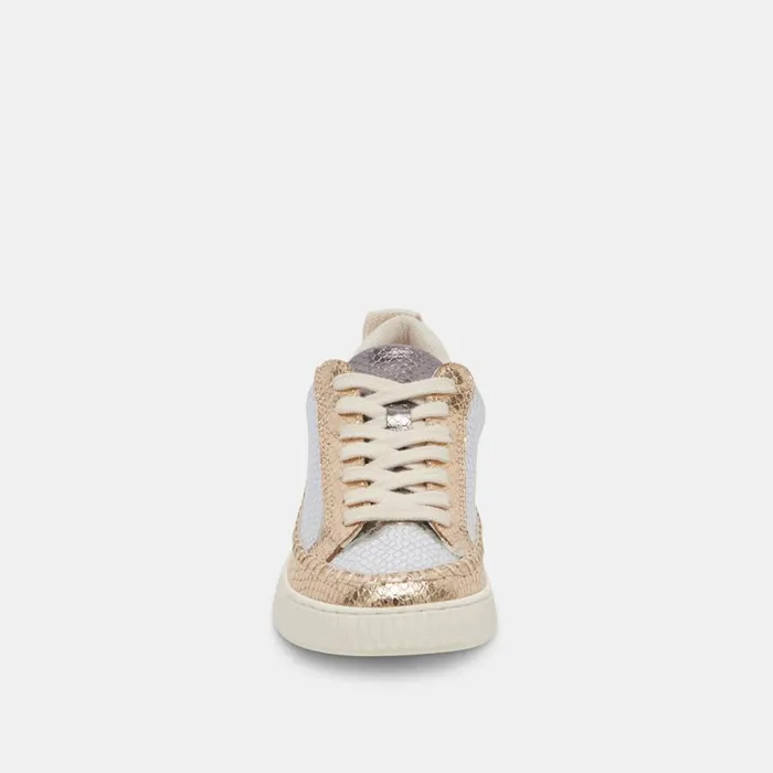 Dolce Vita Nicona Sneakers Silver Gold Embossed Leather Women Sneakers