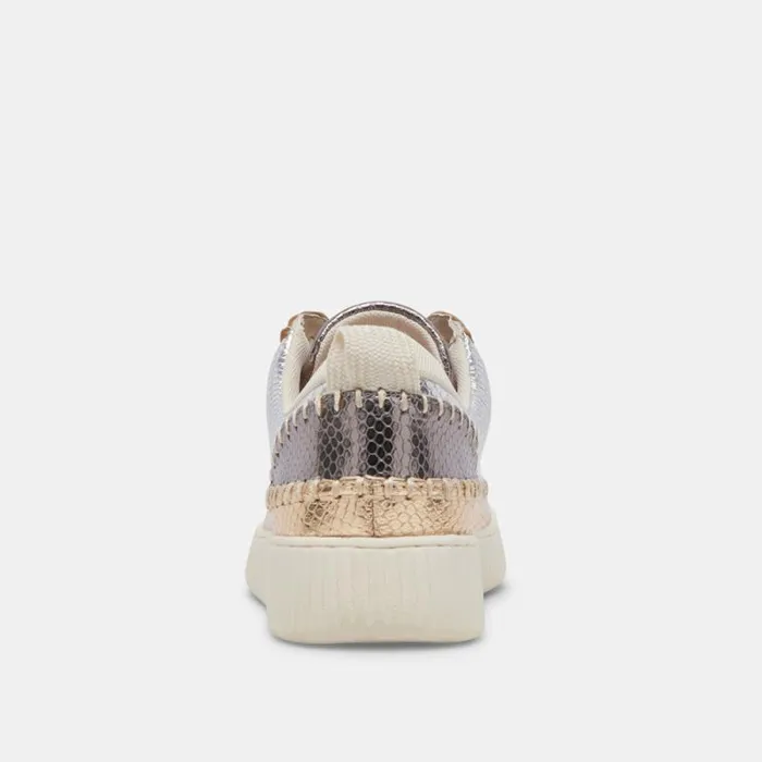 Dolce Vita Nicona Sneakers Silver Gold Embossed Leather Women Sneakers