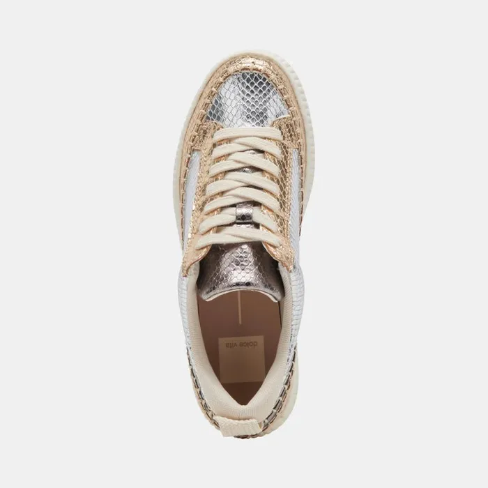 Dolce Vita Nicona Sneakers Silver Gold Embossed Leather Women Sneakers