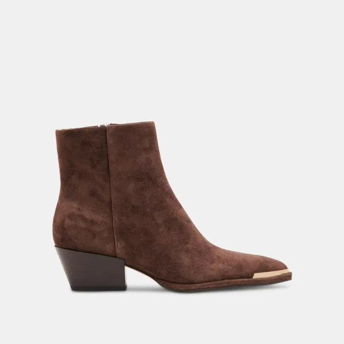 Dolce Vita Nonah Wide Booties Dk Brown Suede Women Boots and Booties