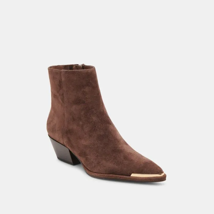 Dolce Vita Nonah Wide Booties Dk Brown Suede Women Boots and Booties