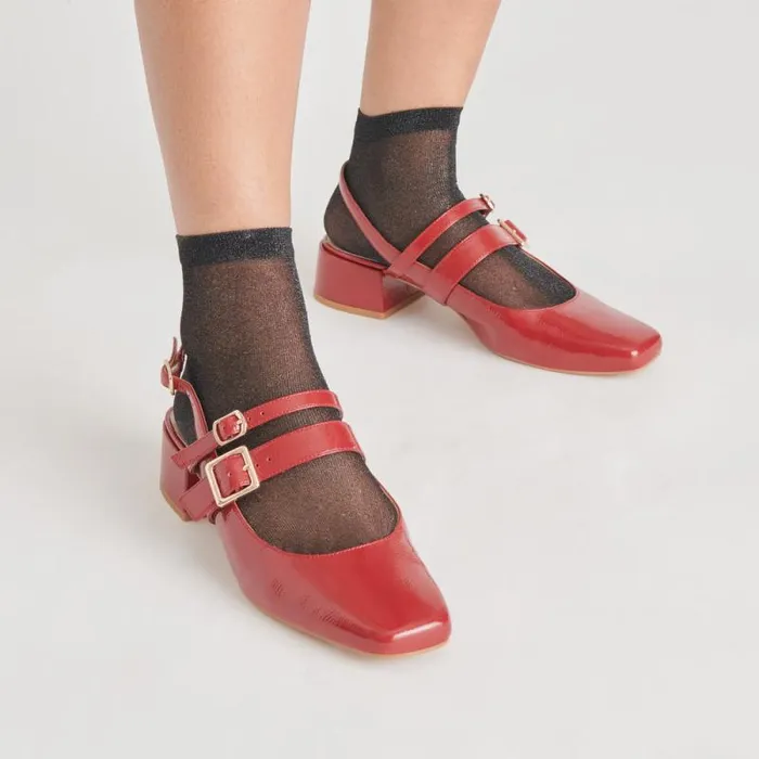 Dolce Vita Patzy Heels Crimson Crinkle Patent Leather Women Heels