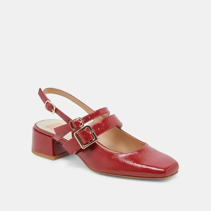 Dolce Vita Patzy Heels Crimson Crinkle Patent Leather Women Heels