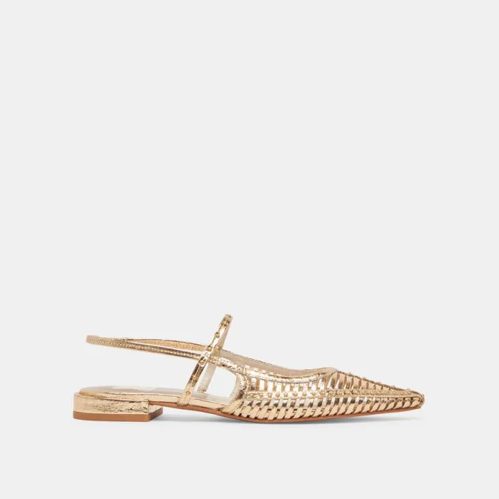 Dolce Vita Phinly Flats Gold Distressed Leather Women Flats and Loafers
