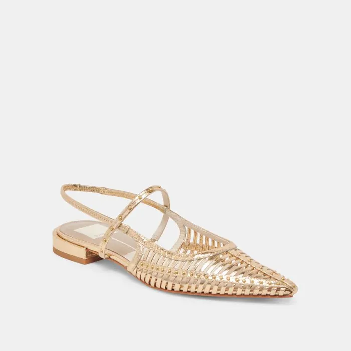 Dolce Vita Phinly Flats Gold Distressed Leather Women Flats and Loafers