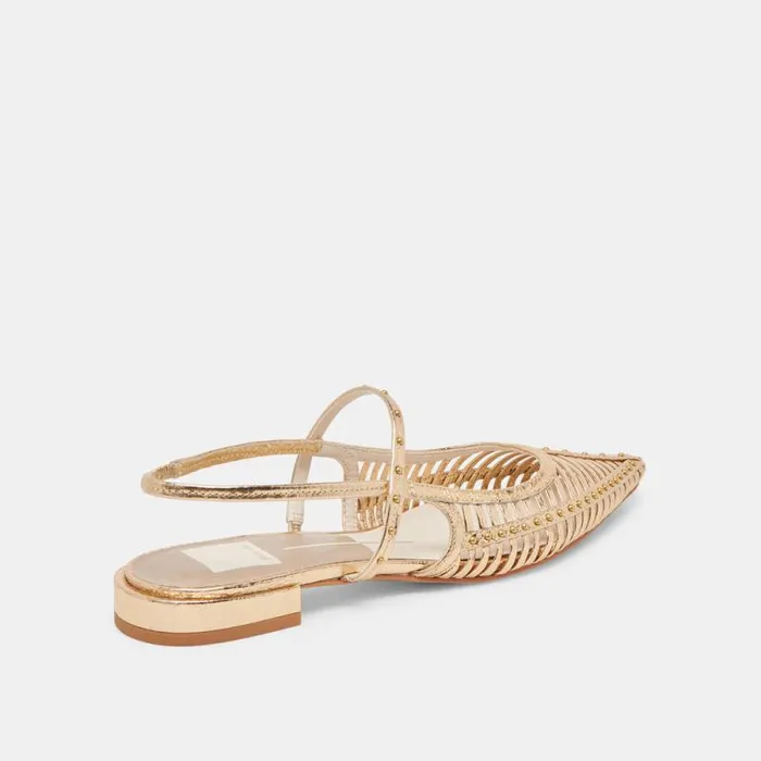 Dolce Vita Phinly Flats Gold Distressed Leather Women Flats and Loafers