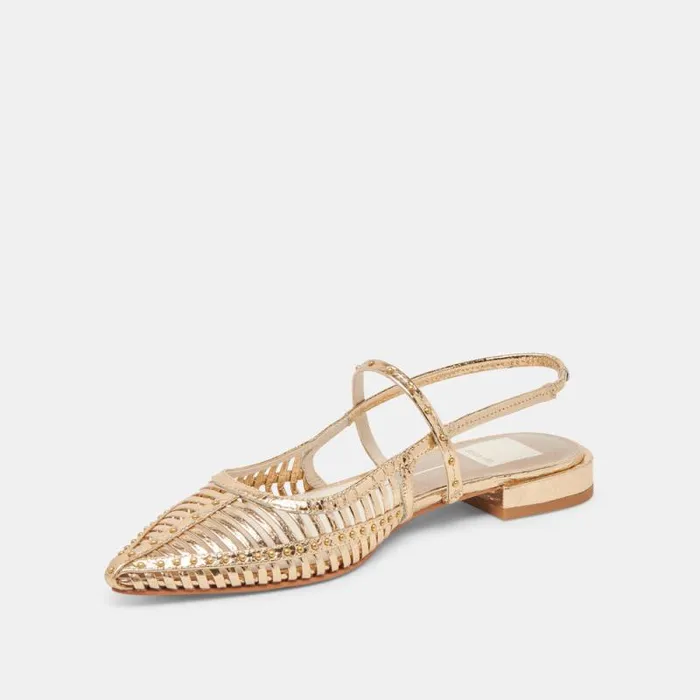 Dolce Vita Phinly Flats Gold Distressed Leather Women Flats and Loafers