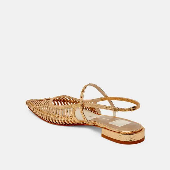 Dolce Vita Phinly Flats Gold Distressed Leather Women Flats and Loafers