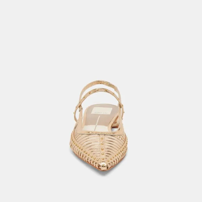 Dolce Vita Phinly Flats Gold Distressed Leather Women Flats and Loafers