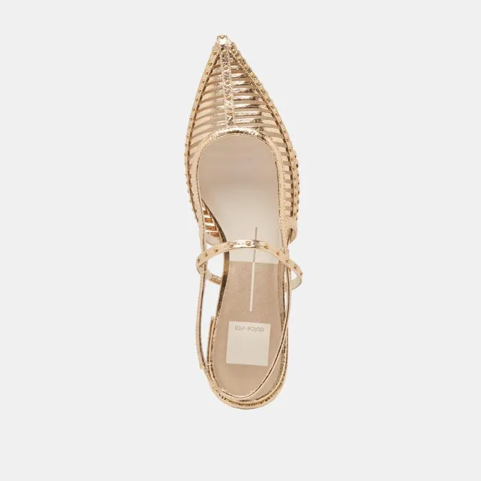 Dolce Vita Phinly Flats Gold Distressed Leather Women Flats and Loafers