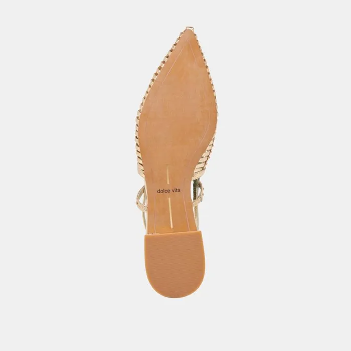 Dolce Vita Phinly Flats Gold Distressed Leather Women Flats and Loafers