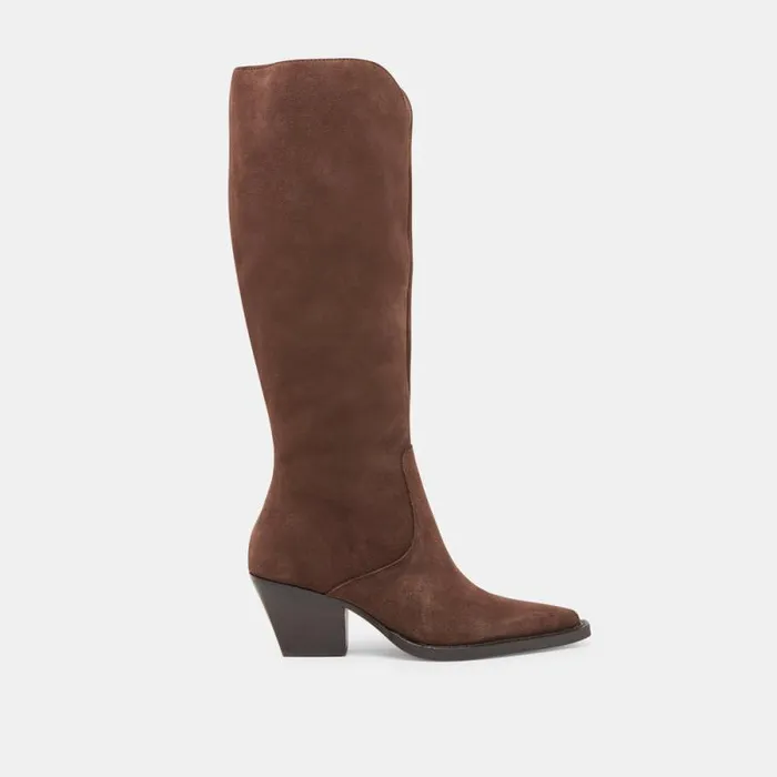 Dolce Vita Raj Extra Wide Calf Boots Dk Brown Suede Women Boots and Booties