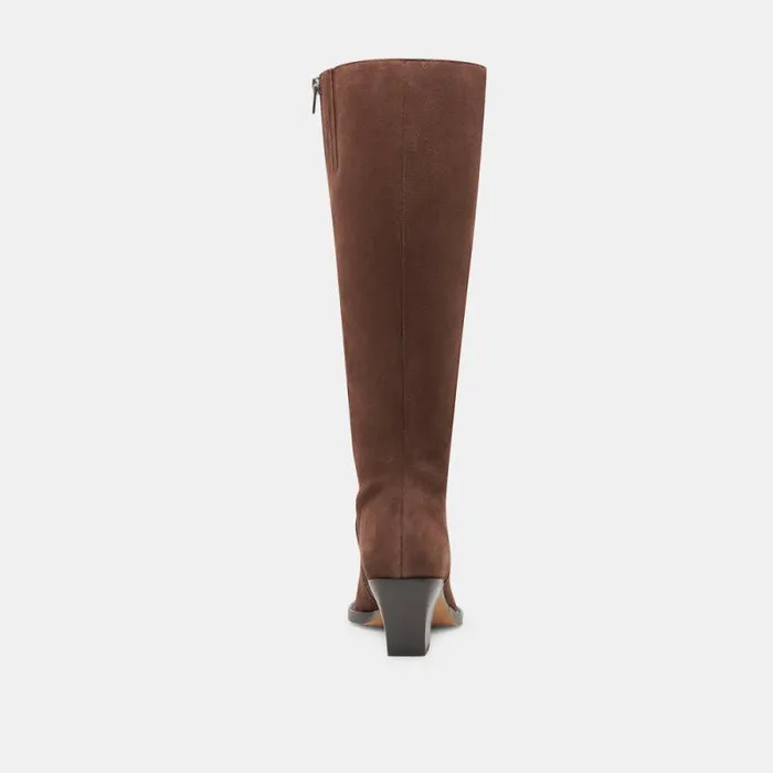 Dolce Vita Raj Extra Wide Calf Boots Dk Brown Suede Women Boots and Booties