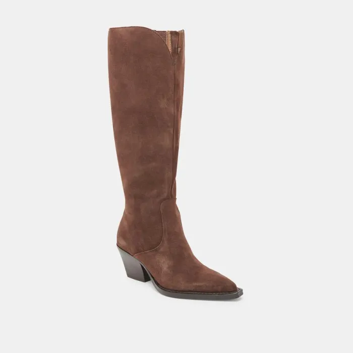 Dolce Vita Raj Extra Wide Calf Boots Dk Brown Suede Women Boots and Booties