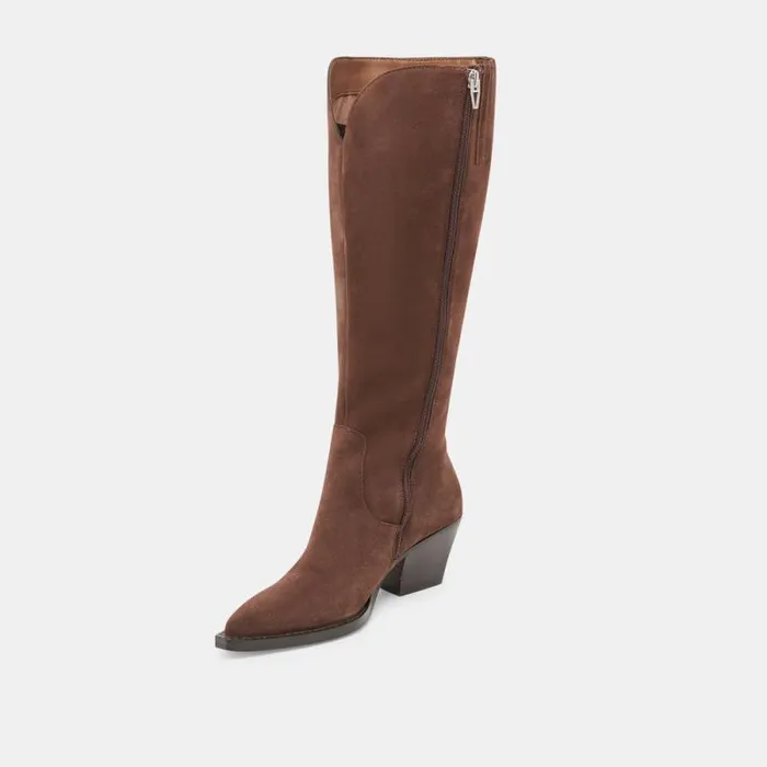 Dolce Vita Raj Extra Wide Calf Boots Dk Brown Suede Women Boots and Booties