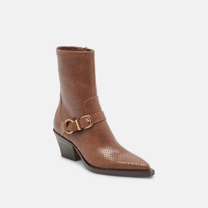Dolce Vita Rave Wide Calf Boots Saddle Embossed Leather Women Boots and Booties