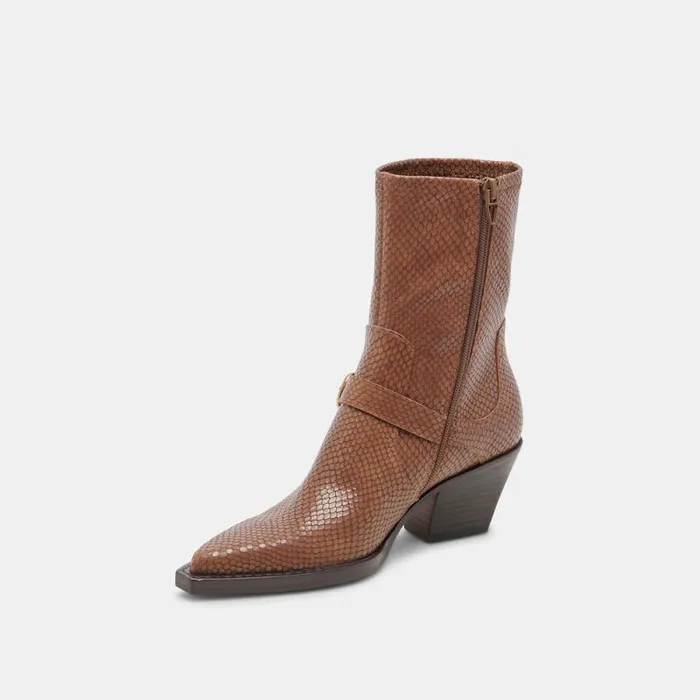 Dolce Vita Rave Wide Calf Boots Saddle Embossed Leather Women Boots and Booties