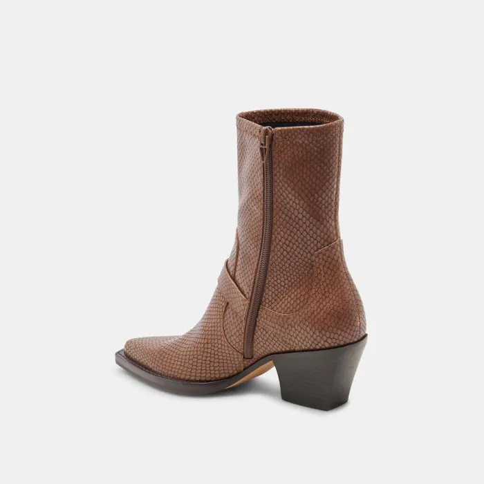 Dolce Vita Rave Wide Calf Boots Saddle Embossed Leather Women Boots and Booties