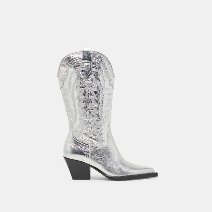 Dolce Vita Ryland Wide Calf Boots Silver Distressed Leather Women Boots and Booties Dolce Vita Ryland Wide Calf Boots Silver Distressed Leather Women Boots and Booties