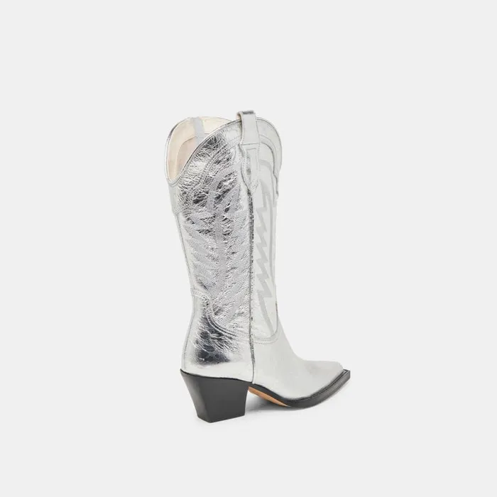Dolce Vita Ryland Wide Calf Boots Silver Distressed Leather Women Boots and Booties