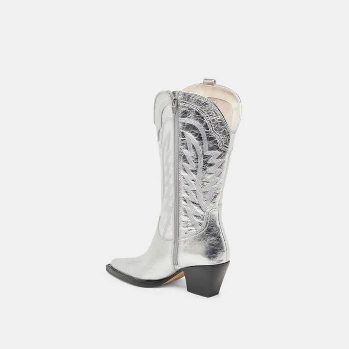 Dolce Vita Ryland Wide Calf Boots Silver Distressed Leather Women Boots and Booties