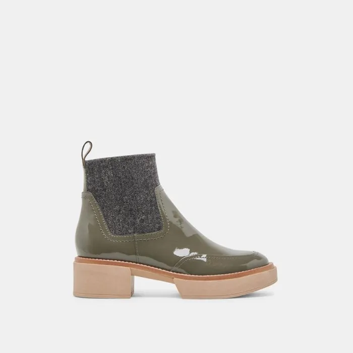 Dolce Vita Saline H2O Wide Booties Dark Olive Crinkle Patent Women Boots and Booties Dolce Vita Saline H2O Wide Booties Dark Olive Crinkle Patent Women Boots and Booties