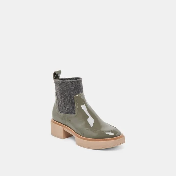 Dolce Vita Saline H2O Wide Booties Dark Olive Crinkle Patent Women Boots and Booties