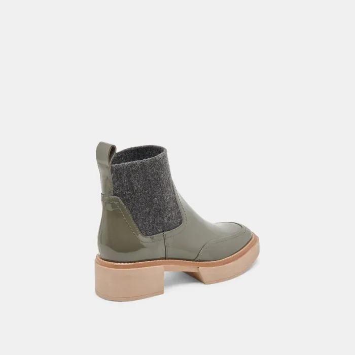 Dolce Vita Saline H2O Wide Booties Dark Olive Crinkle Patent Women Boots and Booties