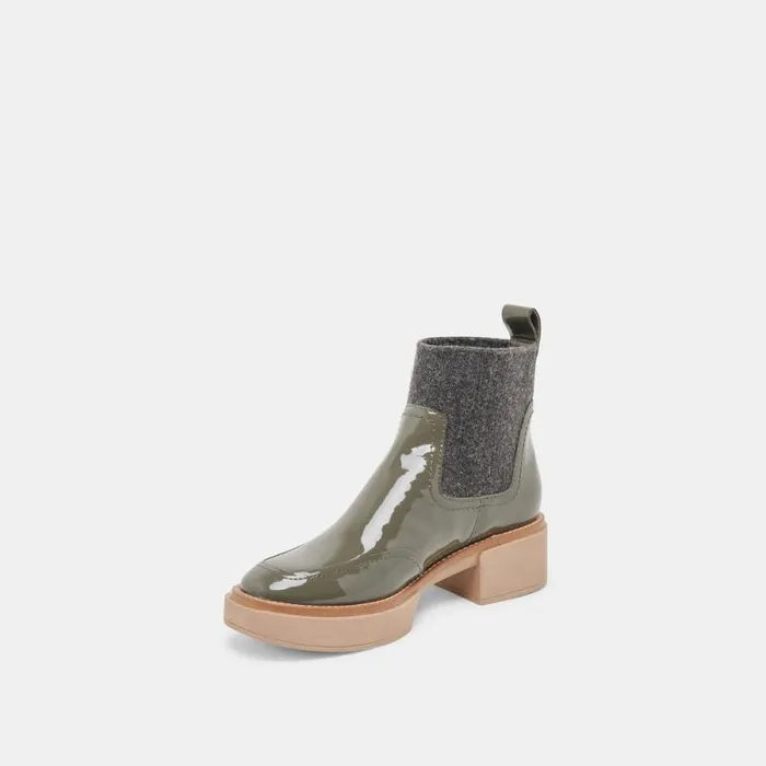 Dolce Vita Saline H2O Wide Booties Dark Olive Crinkle Patent Women Boots and Booties